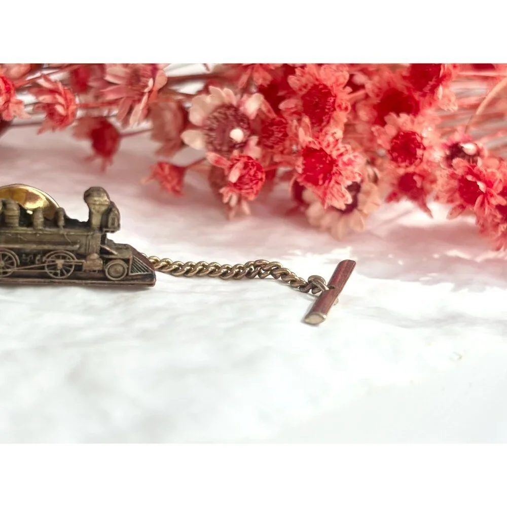 Locomotive Train Brass Toned Vintage Men's Tie Tack